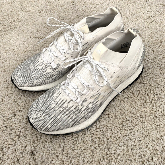adidas PureBoost RBL Mens 12.5 Raw White Grey Running Pull-On Lace Ups NEW - Picture 1 of 9